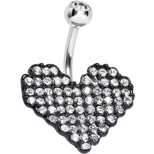 Clear Gem Paved Black Valentine Heart Belly Ring