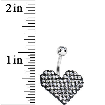 Clear Gem Paved Black Valentine Heart Belly Ring