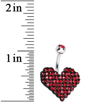 Red Gem Paved Black Valentine Heart Belly Ring