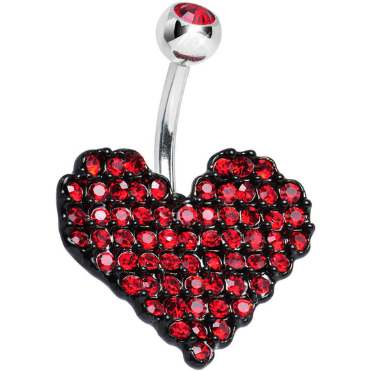 Red Gem Paved Black Valentine Heart Belly Ring