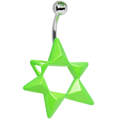 Green Gem Neon Modern Star of David Belly Ring