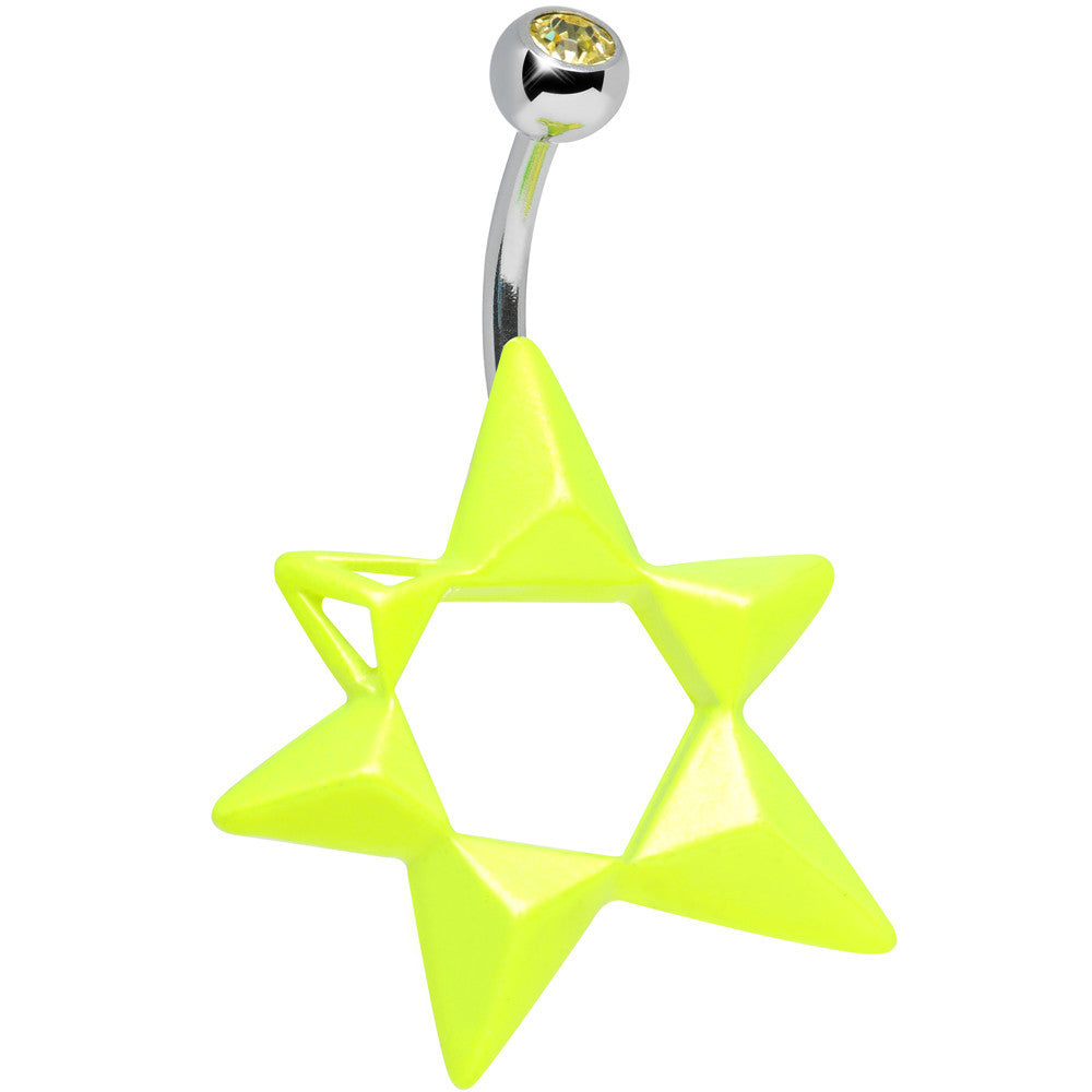 Yellow Gem Neon Modern Star of David Belly Ring