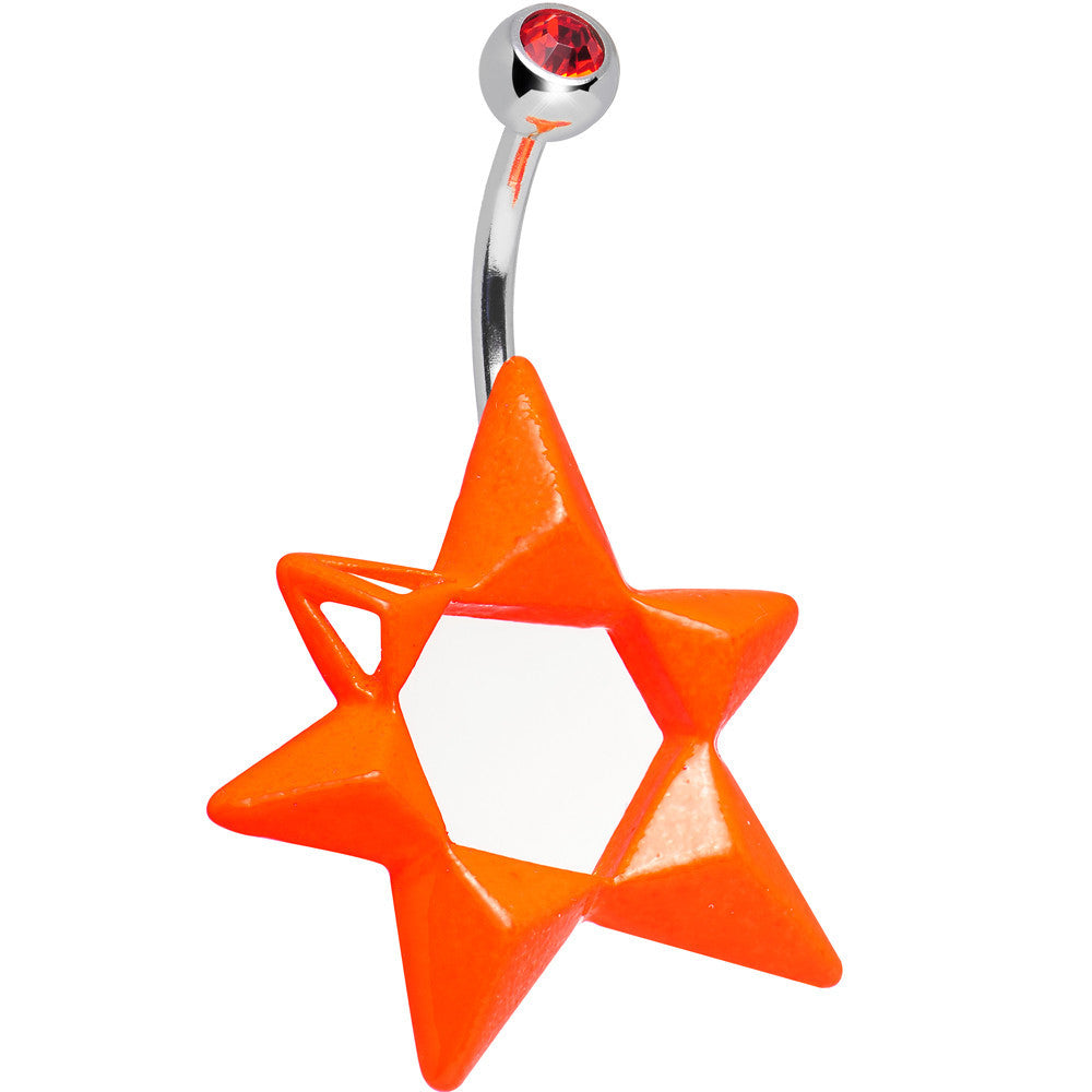 Orange Gem Neon Modern Star of David Belly Ring