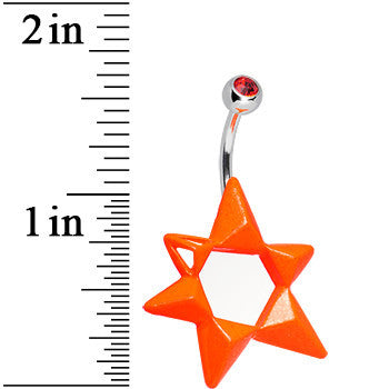 Orange Gem Neon Modern Star of David Belly Ring