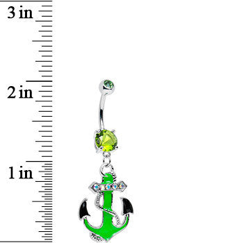 Green Aurora Gem Neon Black Tipped Anchor Dangle Belly Ring