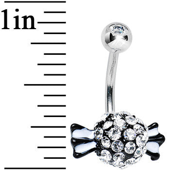 Crystalline Gem Paved Black and White Piece of Candy Belly Ring