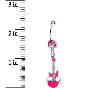 Double Pink Gem Goddess of Rock Neon Guitar Dangle Belly Ring