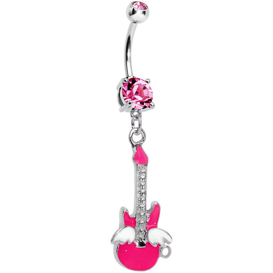 Double Pink Gem Goddess of Rock Neon Guitar Dangle Belly Ring