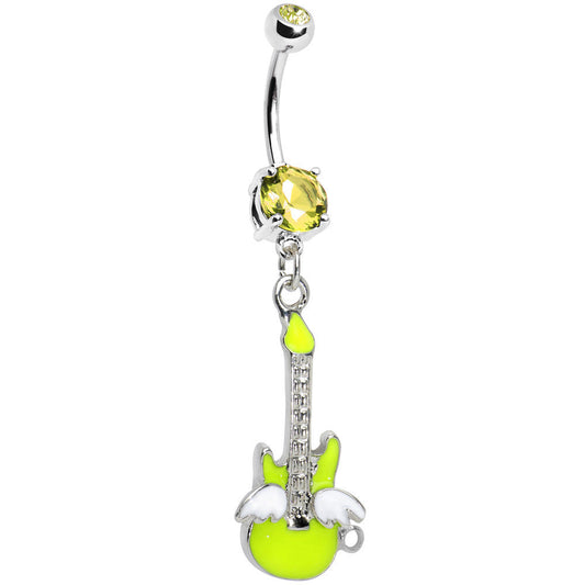 Double Yellow Gem Goddess of Rock Neon Guitar Dangle Belly Ring