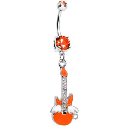 Double Orange Gem Goddess of Rock Neon Guitar Dangle Belly Ring