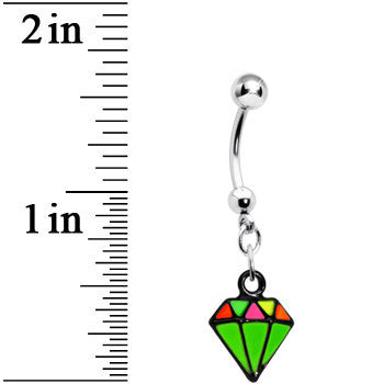 Green Neon Enamel Diamond Dangle Belly Button Ring