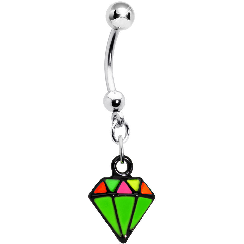 Green Neon Enamel Diamond Dangle Belly Button Ring