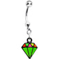 Green Neon Enamel Diamond Dangle Belly Button Ring