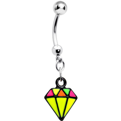 Yellow Neon Enamel Diamond Dangle Belly Button Ring