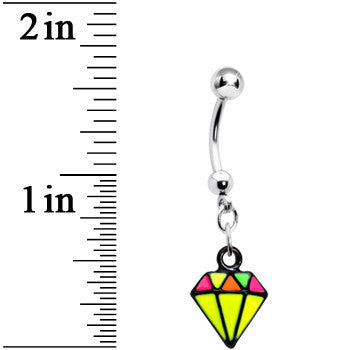 Yellow Neon Enamel Diamond Dangle Belly Button Ring