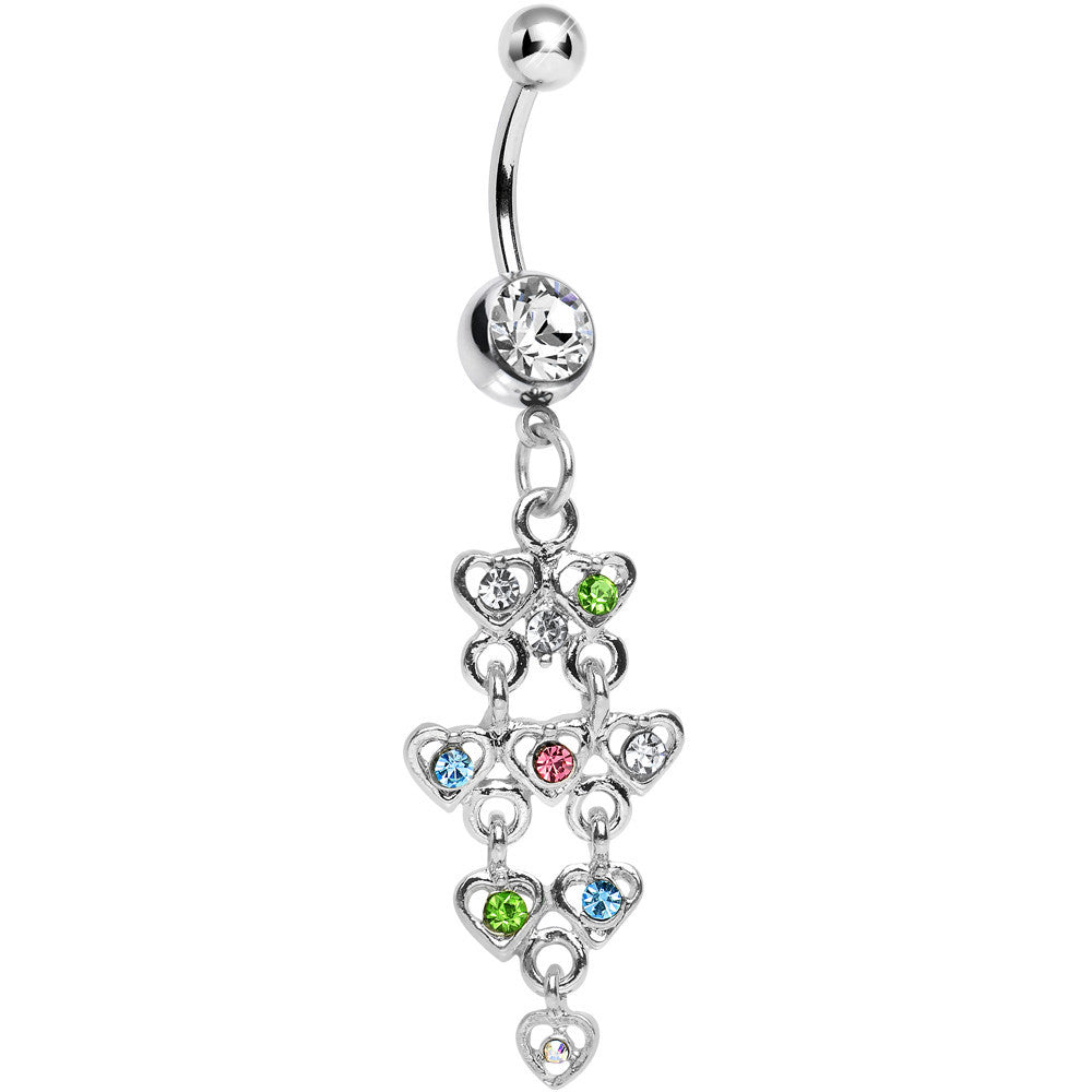 Clear Gem Rainbow Hearts Dangle Belly Ring