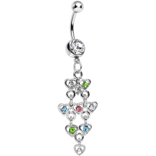 Clear Gem Rainbow Hearts Dangle Belly Ring