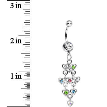 Clear Gem Rainbow Hearts Dangle Belly Ring