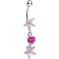 Pink Gem Star Flower with Rose Dangle Belly Ring