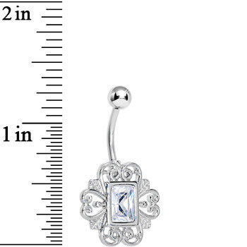 Clear Gem Filigree Frame Belly Ring