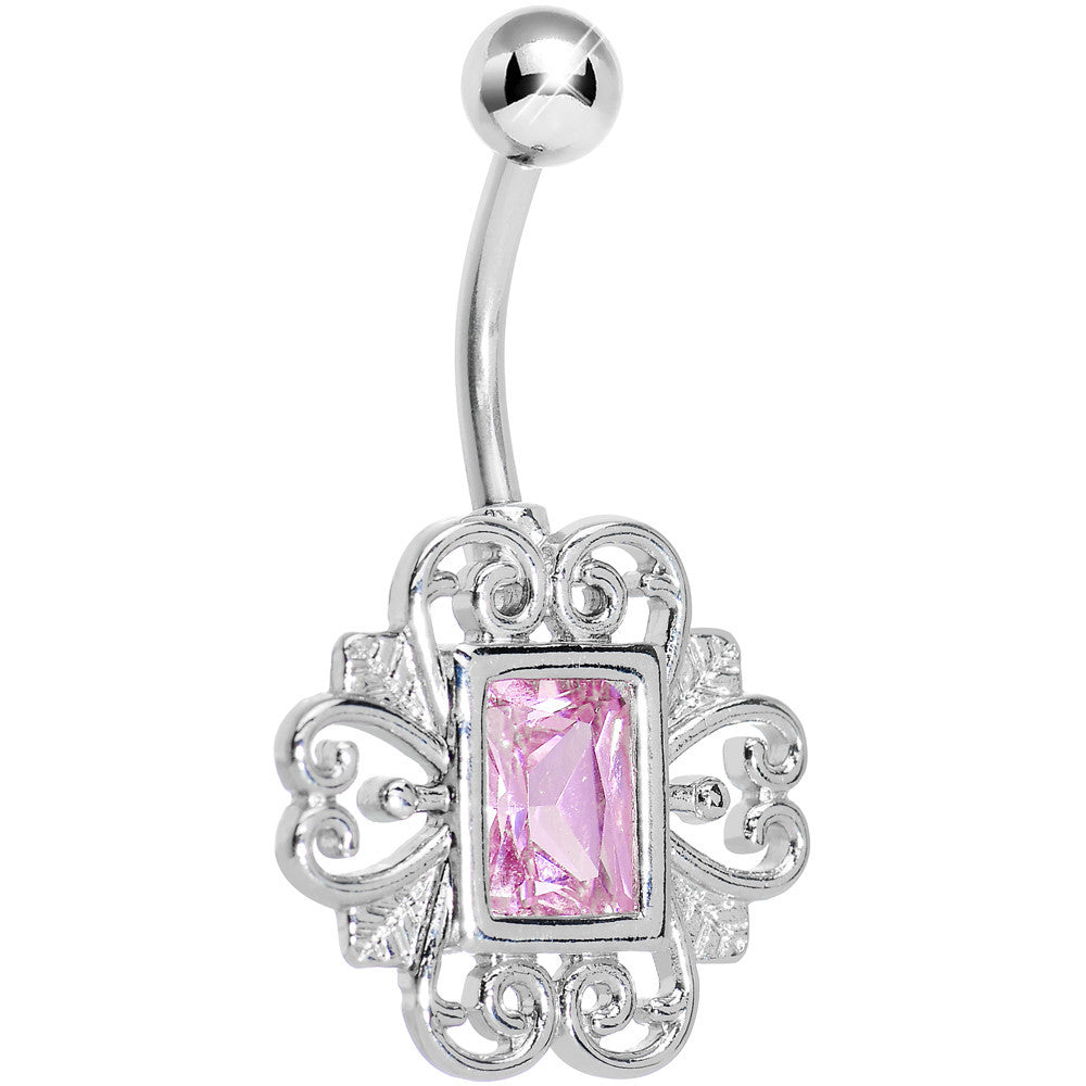 Pink Gem Filigree Frame Belly Ring