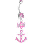 Pink Double Gem Bow Tie Pink Anchor Dangle Belly Ring