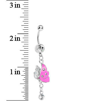 Clear Gem Pink Wing Butterfly Dangle Belly Ring