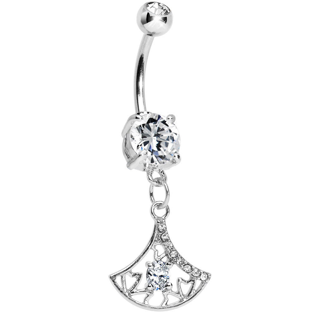 Crystalline Gem Inverse Filigree Fan Dangle Belly Ring