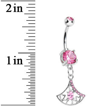 Pink Gem Inverse Filigree Fan Dangle Belly Ring