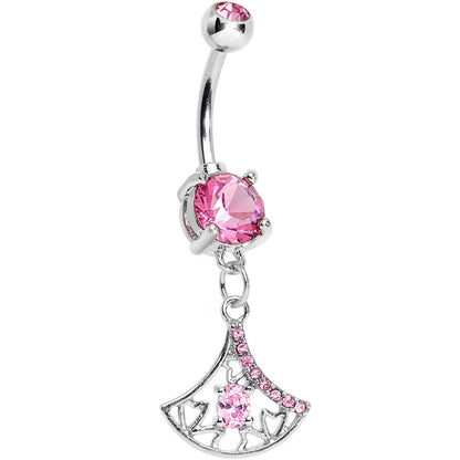 Pink Gem Inverse Filigree Fan Dangle Belly Ring