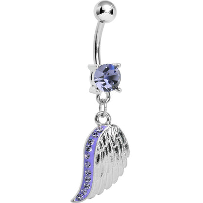 Purple Gem Shimmering Angel Wing Dangle Belly Ring