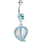 Aqua Gem Paved Hollow Leaf Dangle Belly Ring