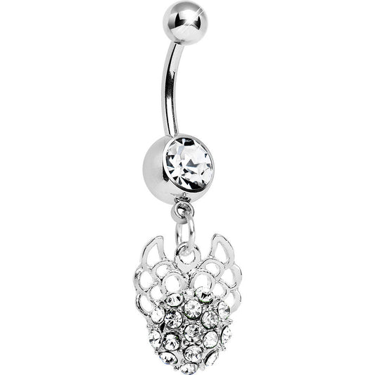 Crystalline Gem Paved Ball with Filigree Wings Dangle Belly Ring
