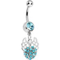 Aqua Gem Paved Ball with Filigree Wings Dangle Belly Ring