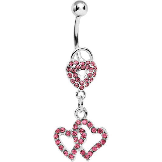 Pink Gem Triple Amorous Hearts Dangle Belly Ring