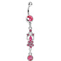 Pink Gem Antique Scrolls and Flower Dangle Belly Ring