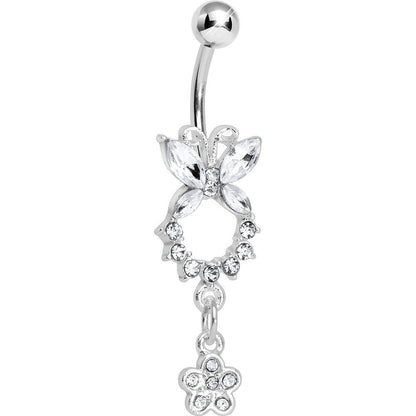 Clear Gem Hollow Eternity Butterfly Dangle Belly Ring