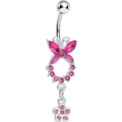 Pink Gem Hollow Eternity Butterfly Dangle Belly Ring