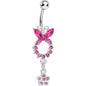 Pink Gem Hollow Eternity Butterfly Dangle Belly Ring