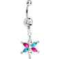 Crystalline Pink Aqua Gem Spring Flower Dangle Belly Ring