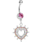 Pink Gem Crystalline Royal Hollow Heart Dangle Belly Ring