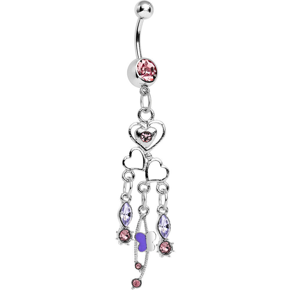 Pink Purple Gem Plethora of Hearts Dangle Belly Ring