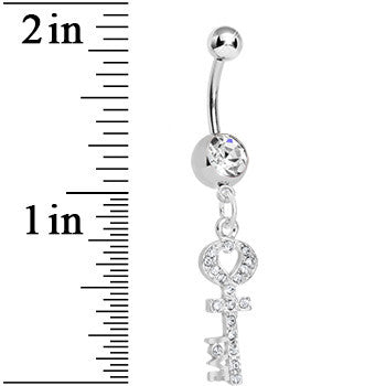 Clear Gem Key to God's Love Dangle Belly Ring