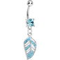 Aqua Gem Paved Floating Leaf Dangle Belly Ring