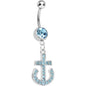 Aqua Gem Paved Sparkling Anchor Dangle Belly Ring