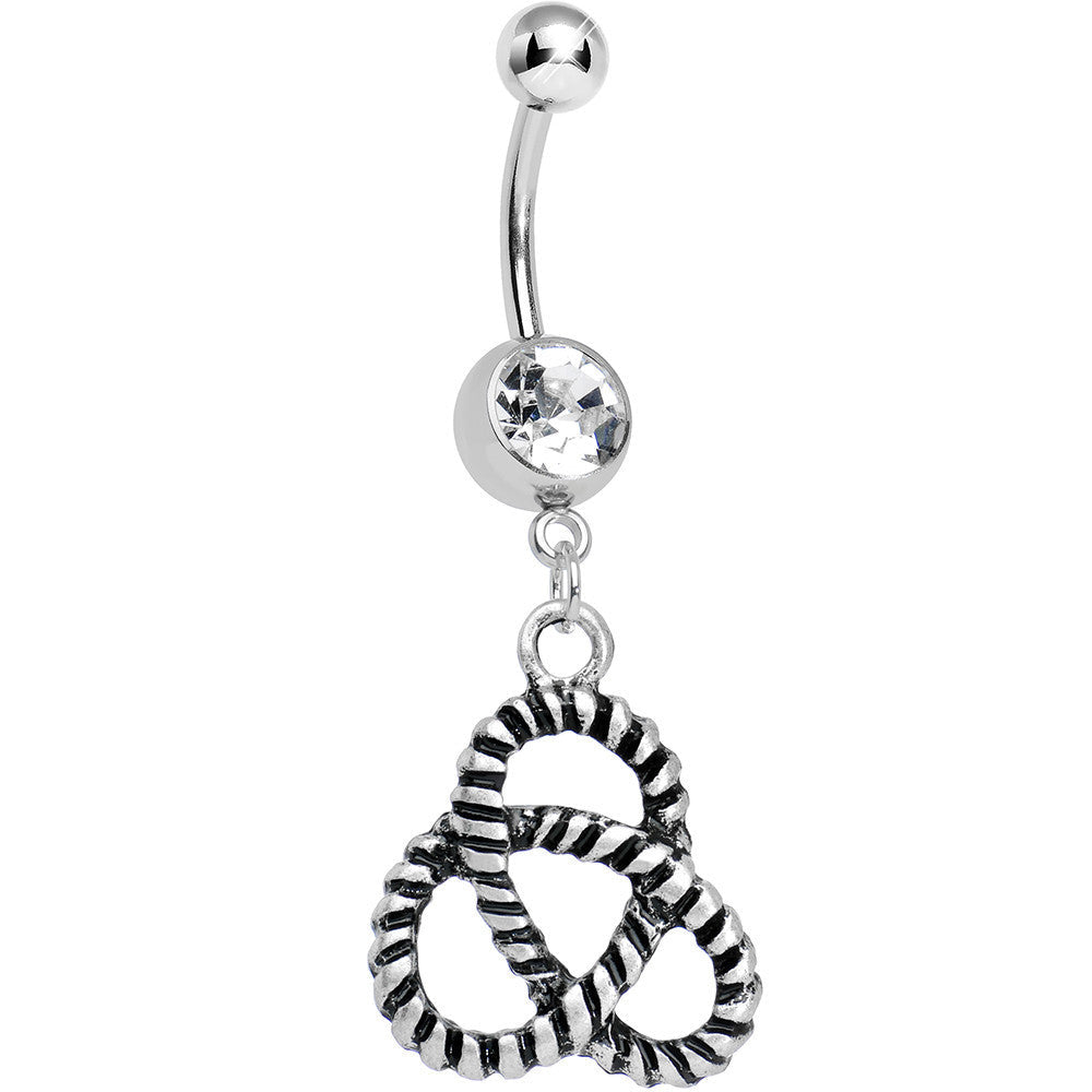 Crystalline Gem Black and Silver Striped Knot Dangle Belly Ring