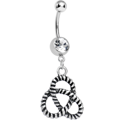 Crystalline Gem Black and Silver Striped Knot Dangle Belly Ring