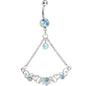 Aqua Gem Faux Pearl Fanciful Scrolls Chandelier Belly Ring