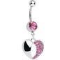 Pink Gem Paved Reflective Heart Dangle Belly Ring