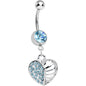 Aqua Gem Paved Cage Heart Dangle Belly Ring